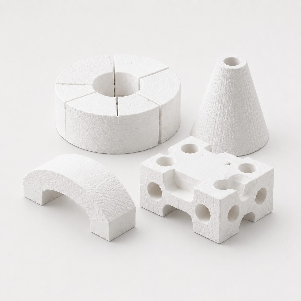 Vacuum formed fiber shapes made from ceramic fiber and alumina fiber for customized insulation applications